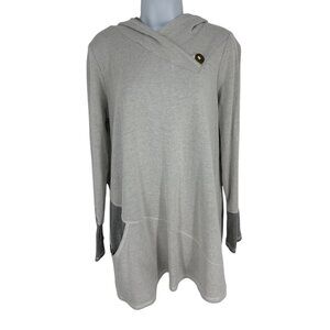 Neon Buddha Womens Hooded Waffle Knit Tunic Top With Button Accent & Pockets M